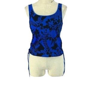 Cazimi Vintage 90s Blue Black Floral Tankini Bathing‎ Suit Swimwear Size Medium